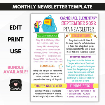 school pto pta SEPTEMBER newsletter template